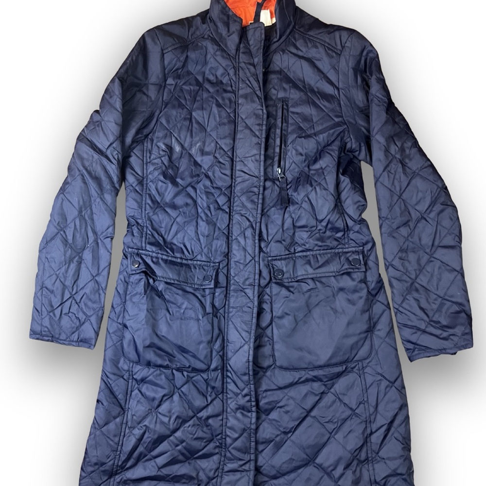 H&M L.O.G.G. Youth Size 4 Quilted Coat Navy Orange Lining